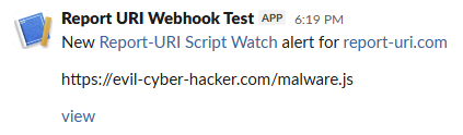 A Slack message notification